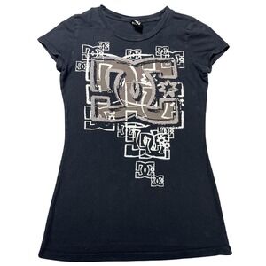 DC Shoes Shirt Womens Medium Black Logo Graphic Short Sleeve Skate Tee Y2K VTG
